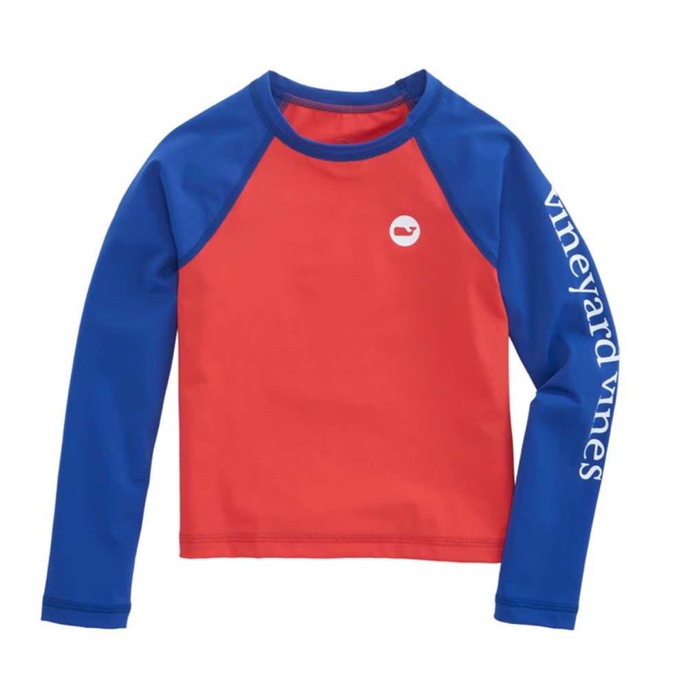 Vineyard Vines Kids Swim Raglan Sleeve Rashguard - Red and Blue